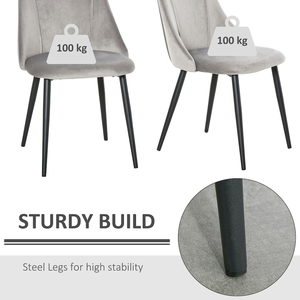 image 1 of HOMCOM High Back Dining Chairs Velvet-Touch Accent Chairs with Metal Legs