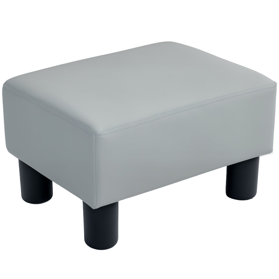 image 1 of HOMCOM FauLeather Footstool, Small Foot Rest, Rectangle Sofa Stool for Bedroom Living Room, Grey | Grey | 1