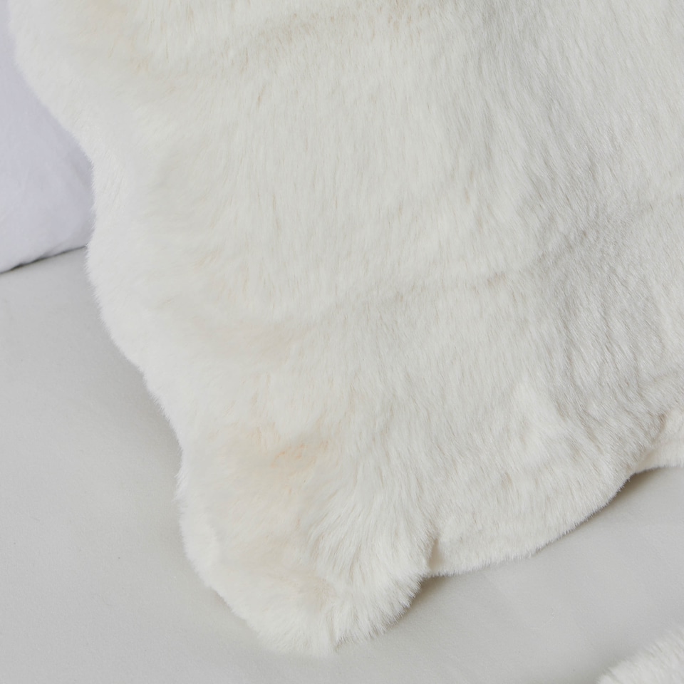 image 1 of BHS Scalloped Faux Fur Cushion, Cream