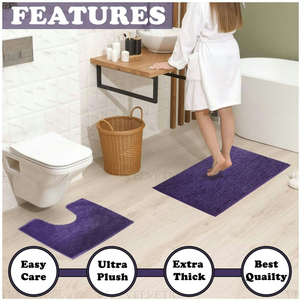 image 1 of VELVETIO Shiny Sparkling Bath Set Anti Slip Pedestal Mat Bathroom Rugs Purple