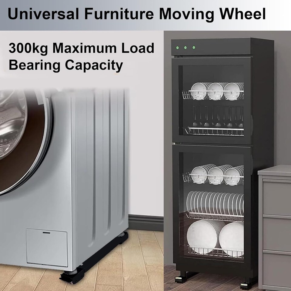 image 1 of 2Pcs Adjustable Appliance Rollers Black Furniture Moving Castor Wheels Washing Machines Fridges & Dishwashers Sliders 300kg Load