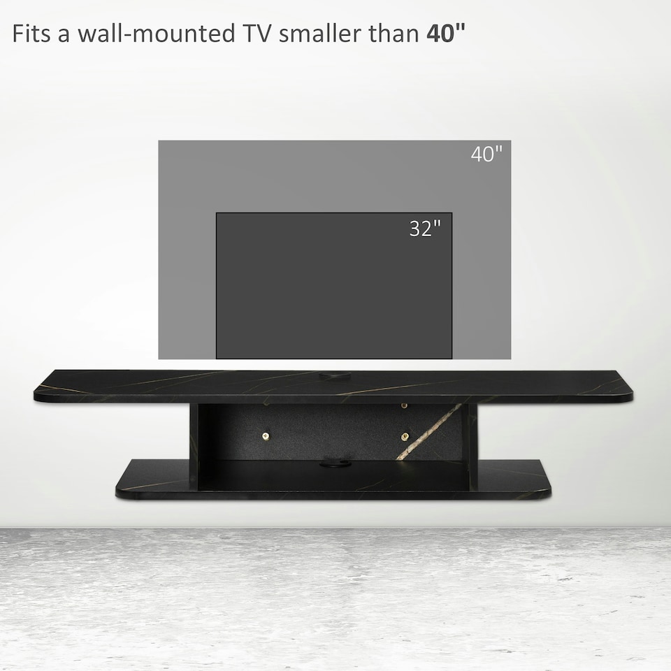 image 1 of HOMCOM Wall Mounted TV  Stand Entertainment Unit with Storage Shelf, Black