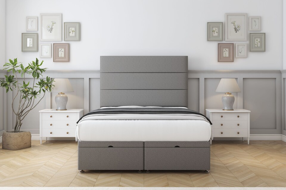 image 1 of Sloomy Texas Pewter Dumfries Ottoman Bed Base With 54" Floor Standing Headboard 2'6 Small Single | Grey | Pewter | Small Single | 1
