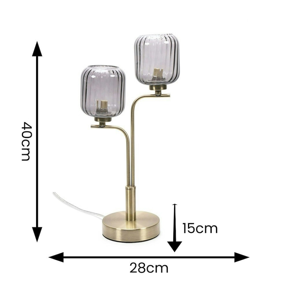 image 1 of ValueLights Amelie Gold 2 Way Table Lamp with Smoked Ribbed Glass Shades