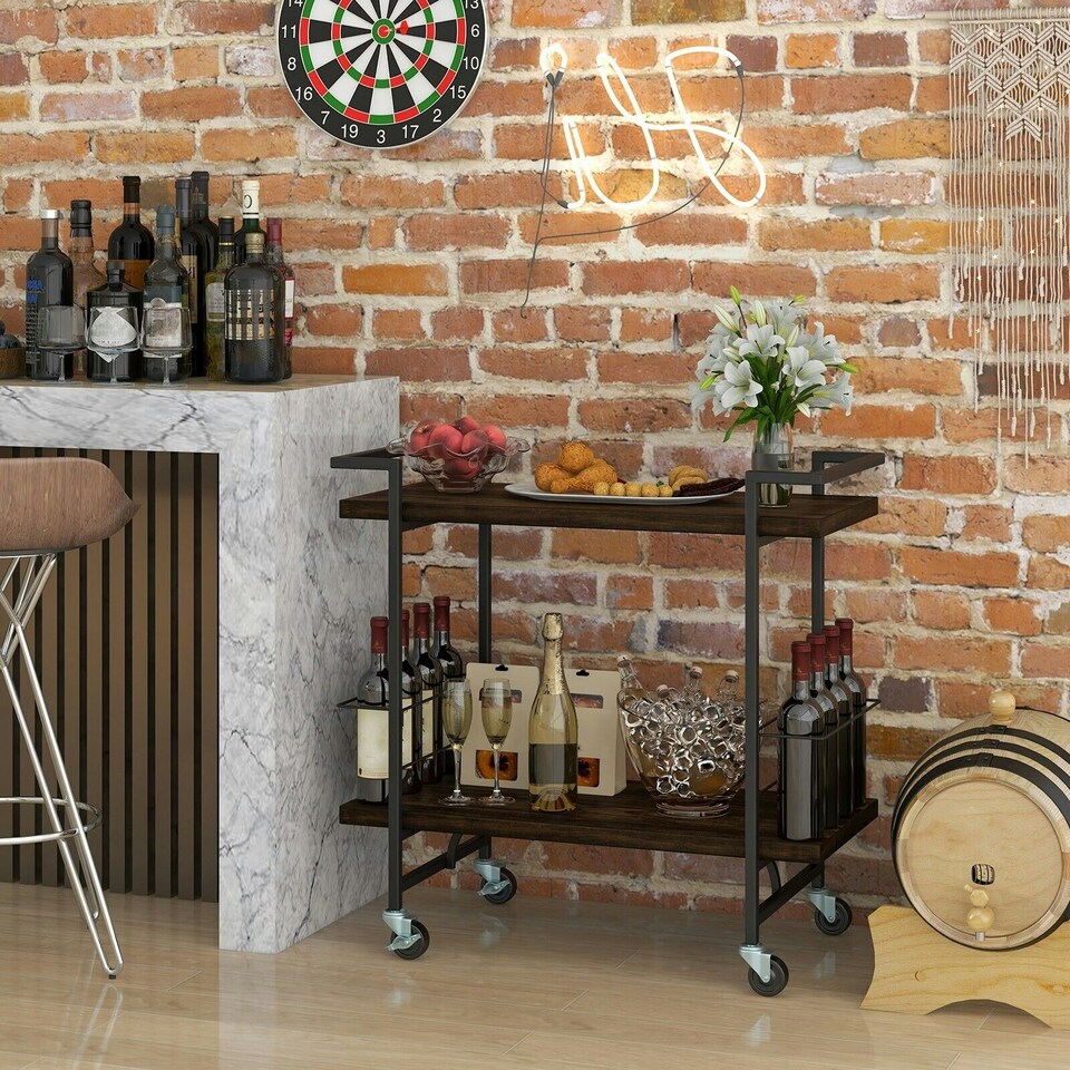 image 1 of COSTWAY 2-tier Kitchen Dining Storage Mobile Cart