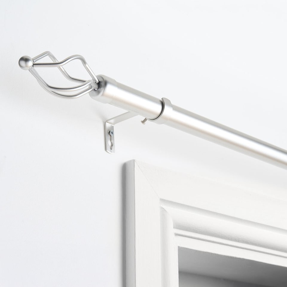 image 1 of OHS Curtain Pole Extendable 28mm Metal Finnials Twist End Rod Fittings | Silver