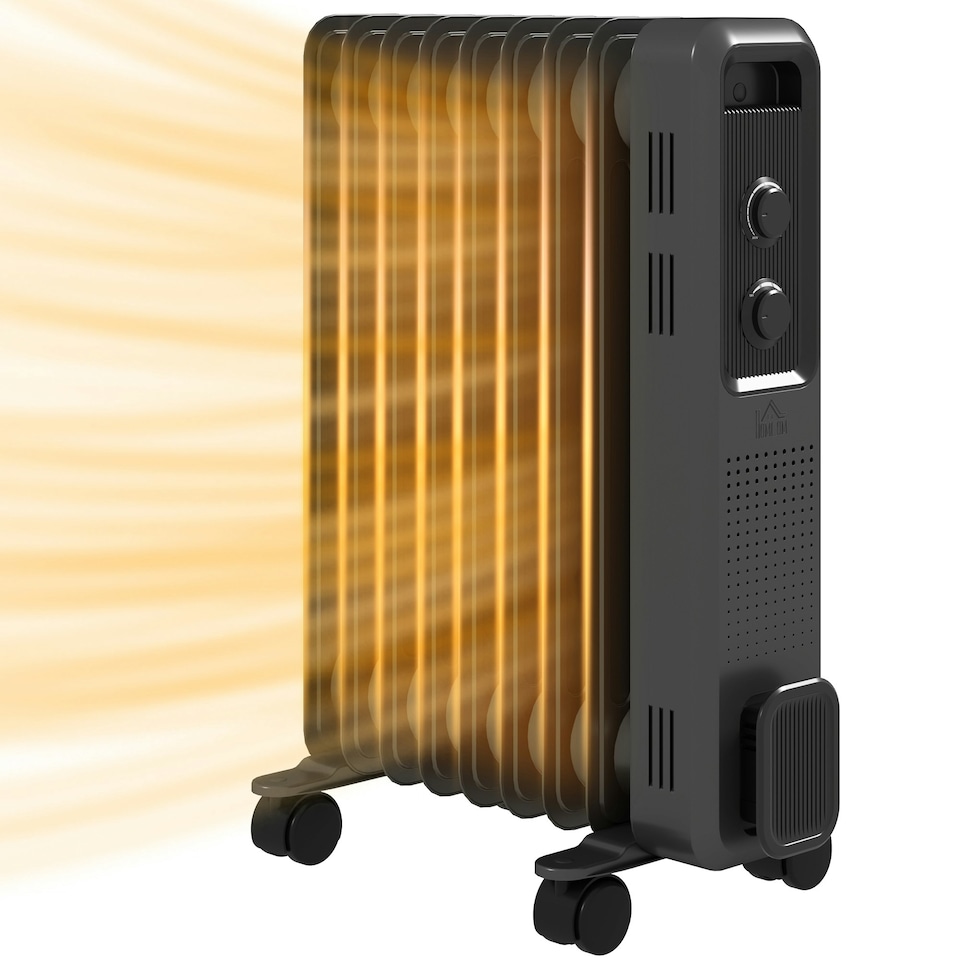 image 1 of HOMCOM Oil Filled Radiator Portable Heater W/ 9 Fin, 3 Heat Settings Grey