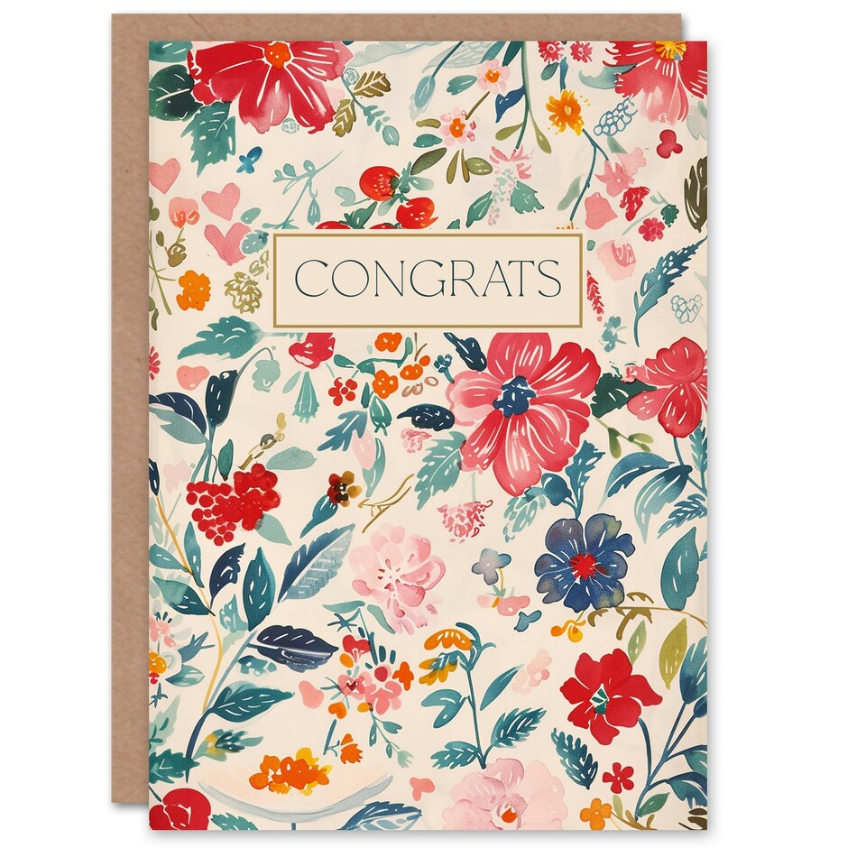 image 1 of Congrats Watercolour Spring Flower Pattern Congratulations Her Card