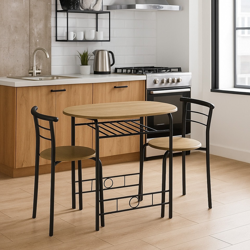 image 1 of 3 Pcs Dining Table 2 Chairs Set Kitchen Breakfast Furniture Compact Space Saving | Multi | Oak