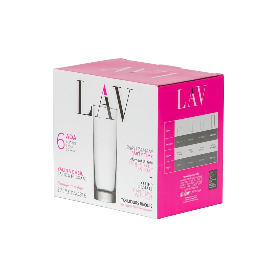 image 1 of LAV Ada Highball Glasses - 315ml - Clear - Pack of 6