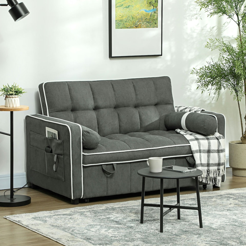 image 1 of HOMCOM 2 Seater Pull Out Sofa Bed Adjustable Backrest, Charcoal Grey Grey