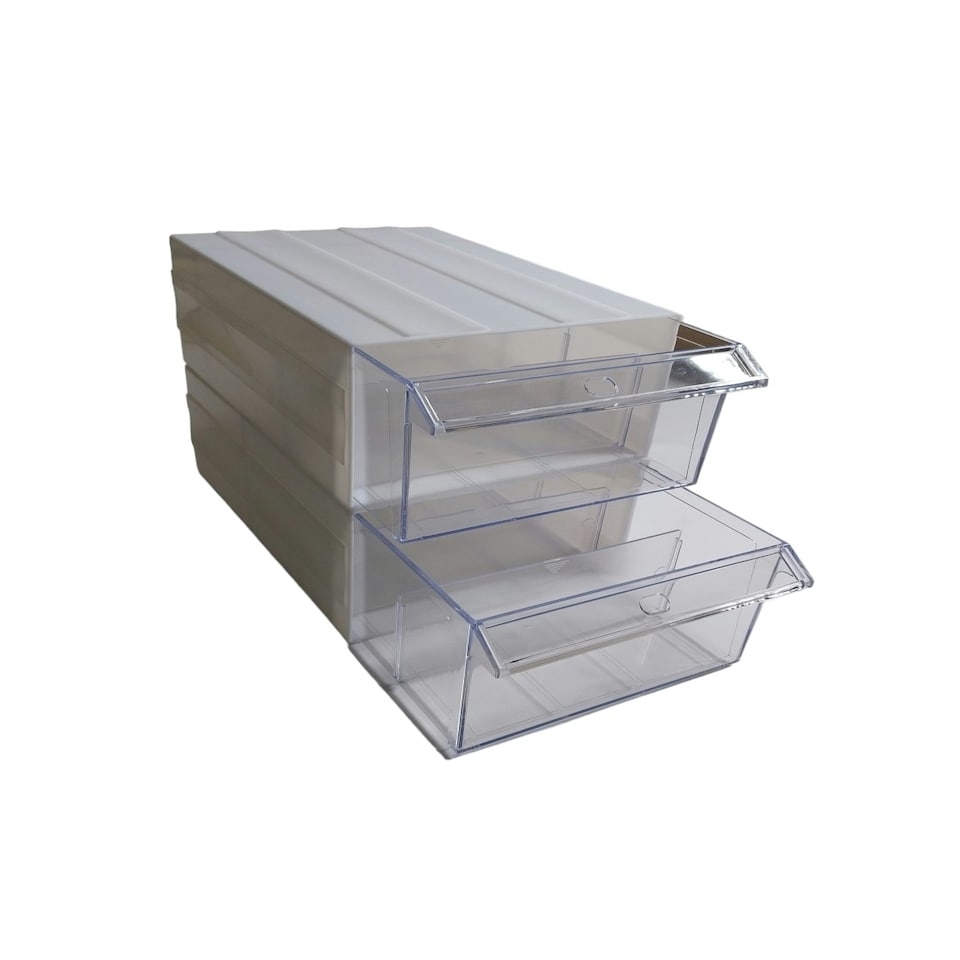 image 1 of White Stackable Plastic Storage Drawers L288xW182xH111mm with Removable Compartments
