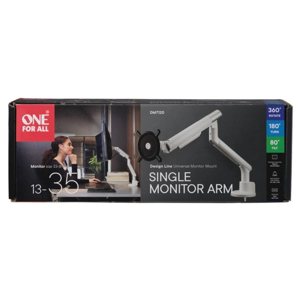 image 1 of One For All DM7120 Design Line Single Monitor Mount - White/Silver