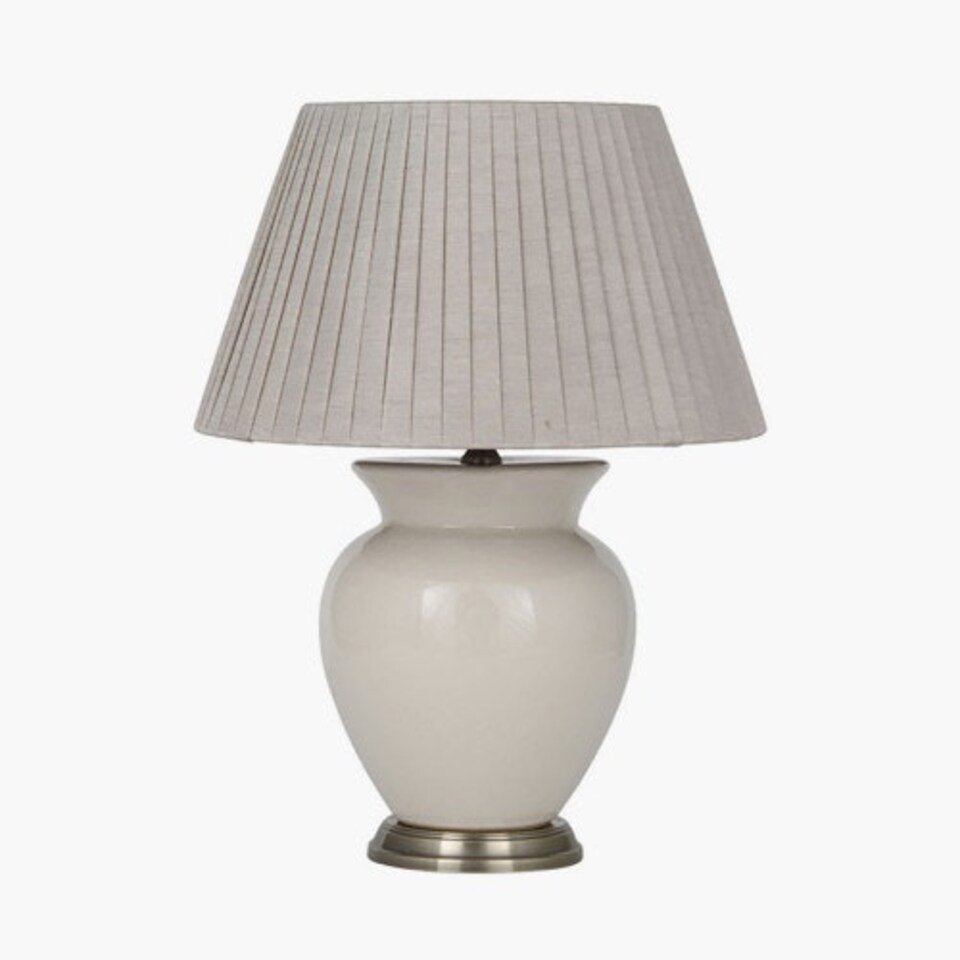 image 1 of Cream Ceramic Table Lamp With Pleat Empire Lampshade