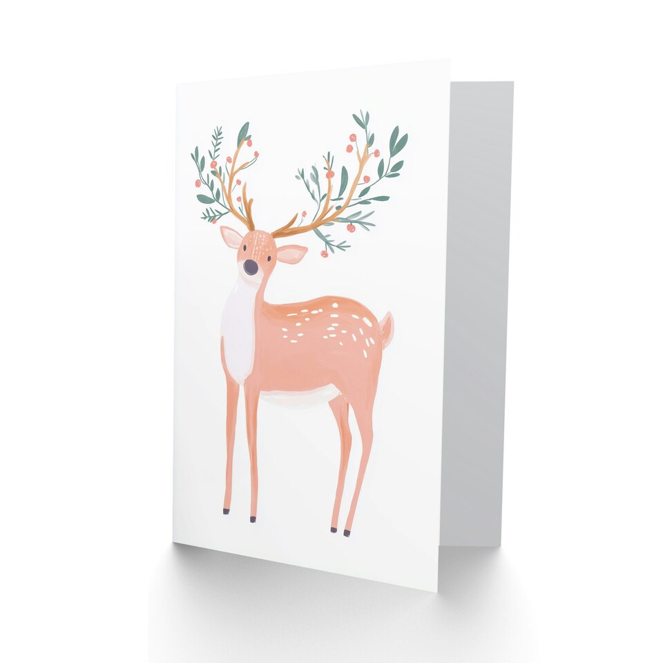 image 1 of Greeting Card Cute Deer with Decorated Antlers Watercolour For Her Woman Xmas Christmas Card