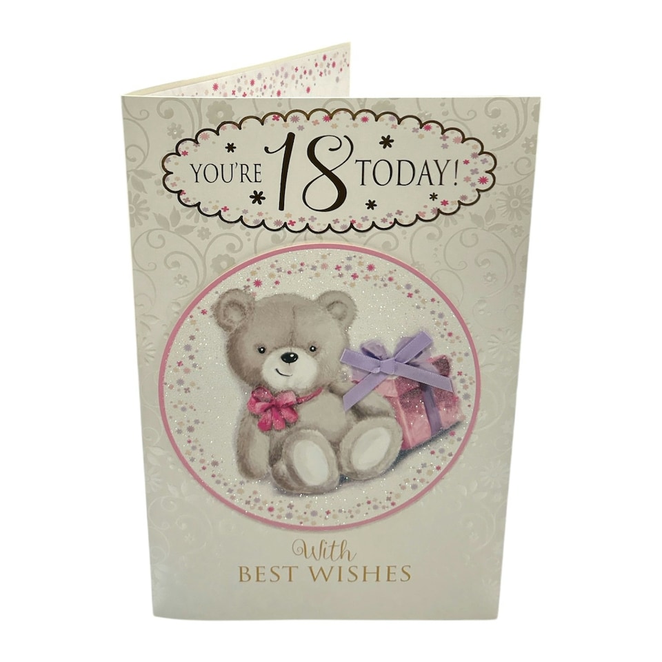 image 1 of Age 18 Female Cute Teddy with Gift Design Birthday Card