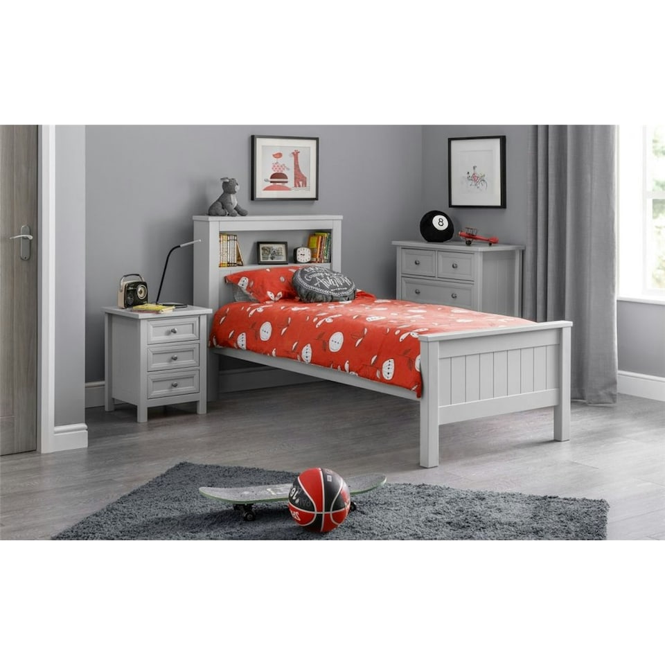 image 1 of New England Dove Grey Lacquer Bookcase Bed Frame - Single 3ft (90cm)