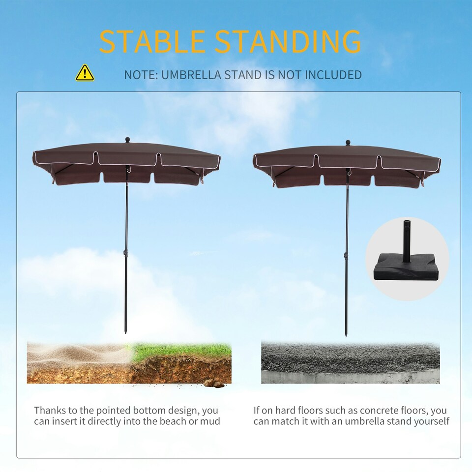 image 1 of Outsunny Aluminium Sun Umbrella Parasol Patio Rectangular 2M x 1.3M Brown