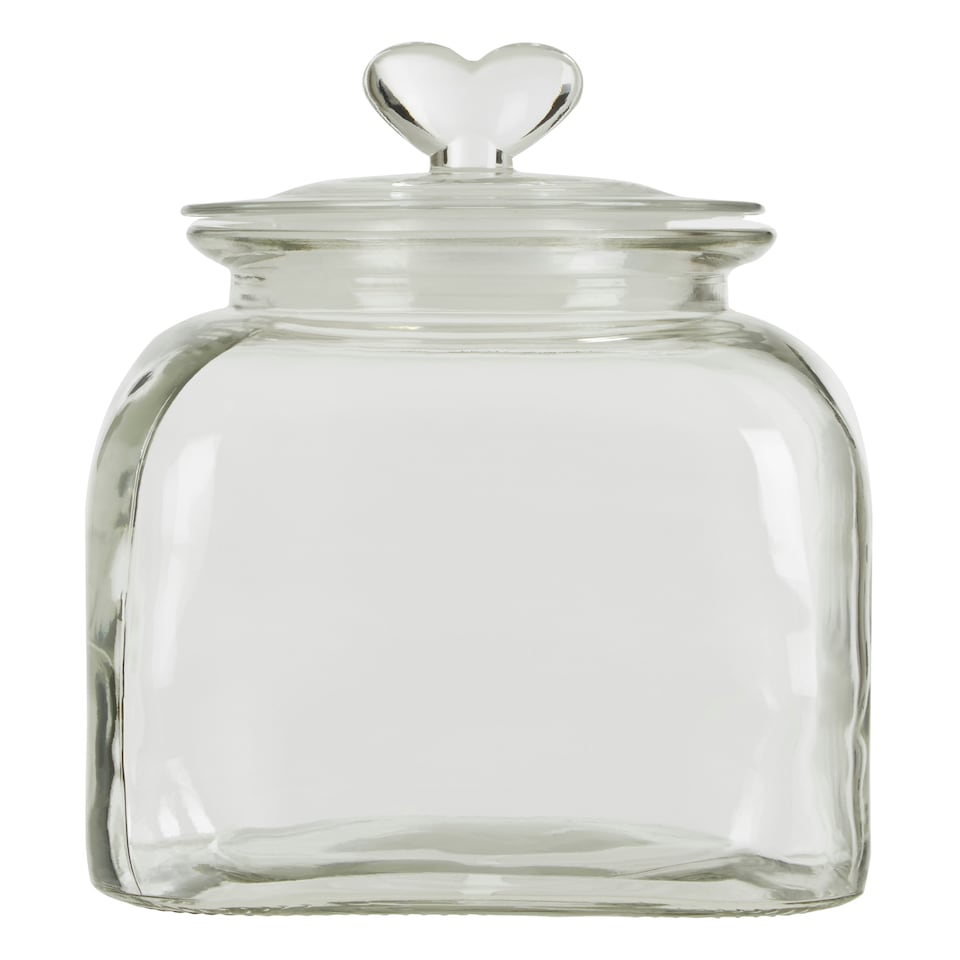 image 1 of Interiors by Premier Medium Storage Jar, Glass Canister with Heart-Shaped Lid, Ideal for Storing Sweets, Spices