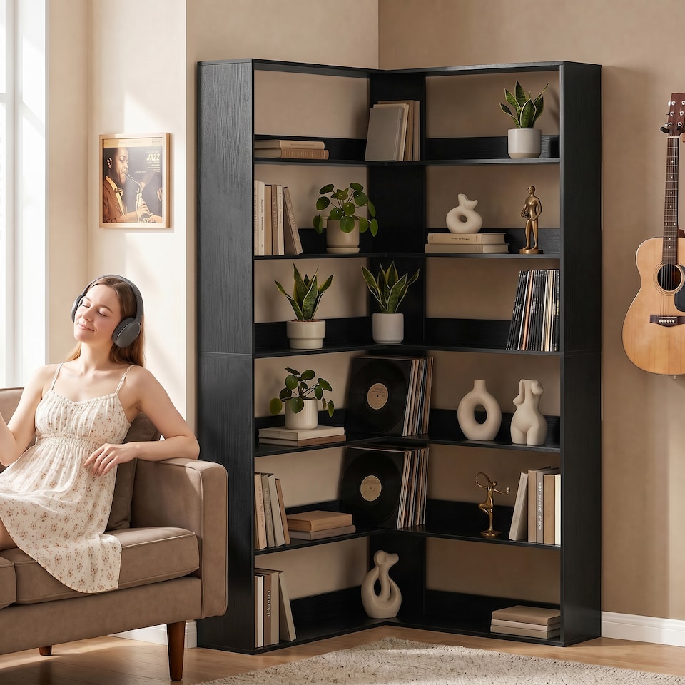 image 1 of HOMCOM 7 Tiers Corner Bookshelf, L-Shaped