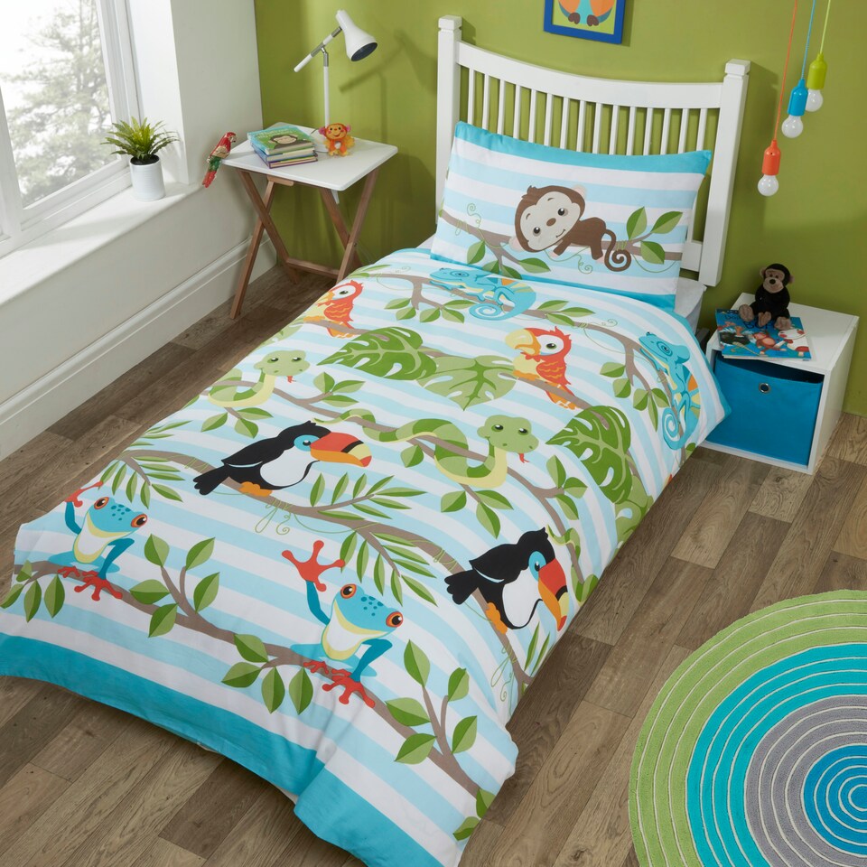 Rainforest Polycotton Duvet Cover Set with Pillowcase Blue | Single