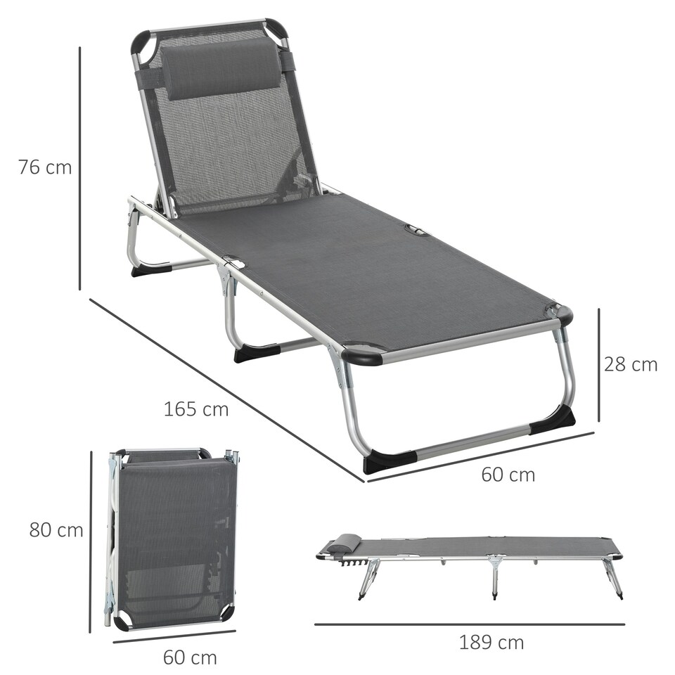 image 1 of Outsunny Folding Outdoor Reclining Sun Lounger Chair Aluminium Frame Dark Grey