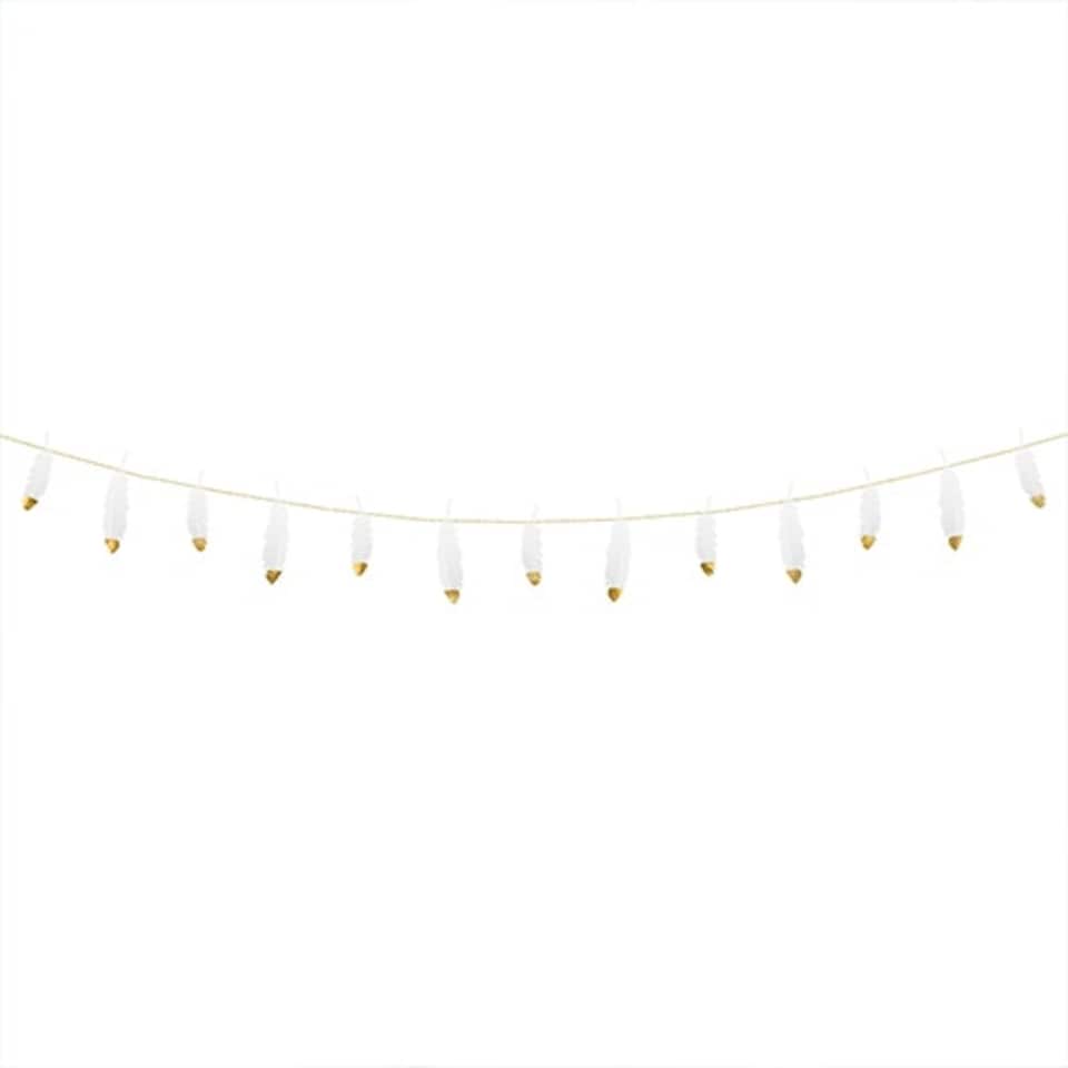 image 1 of White Feathers with Gold Tips Hanging Garland Decoration 1.6m