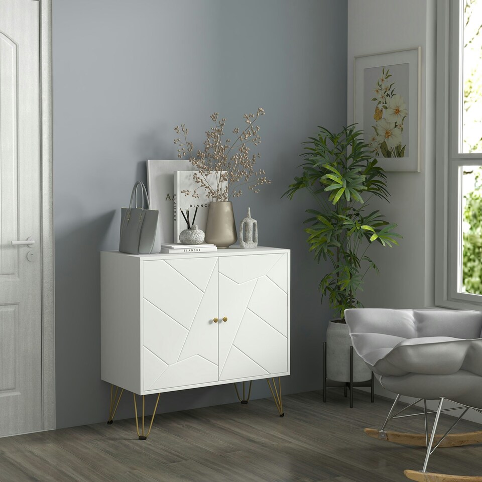 image 1 of HOMCOM Freestanding Storage Cabinet with Adjustable Shelves for Living Room