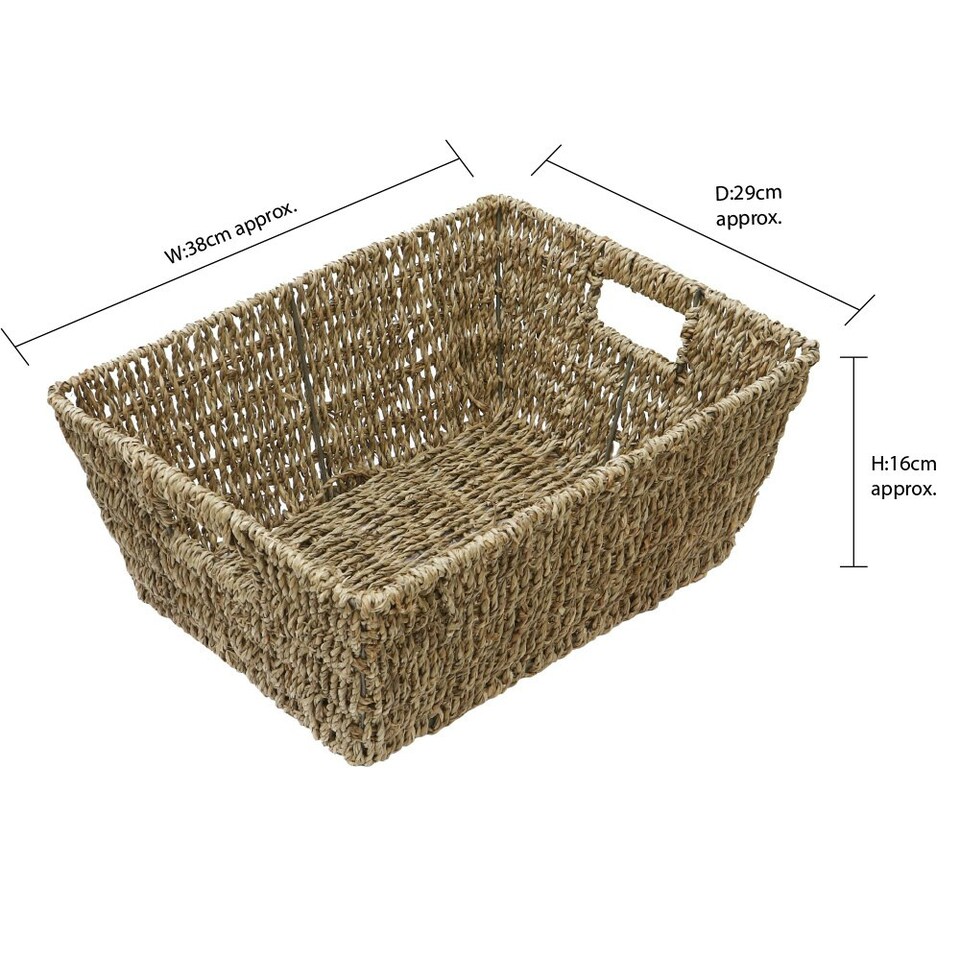 image 1 of JVL Large Hand Woven Seagrass Rectangular Storage Basket, Capacity:14L, Set of 6 Brown