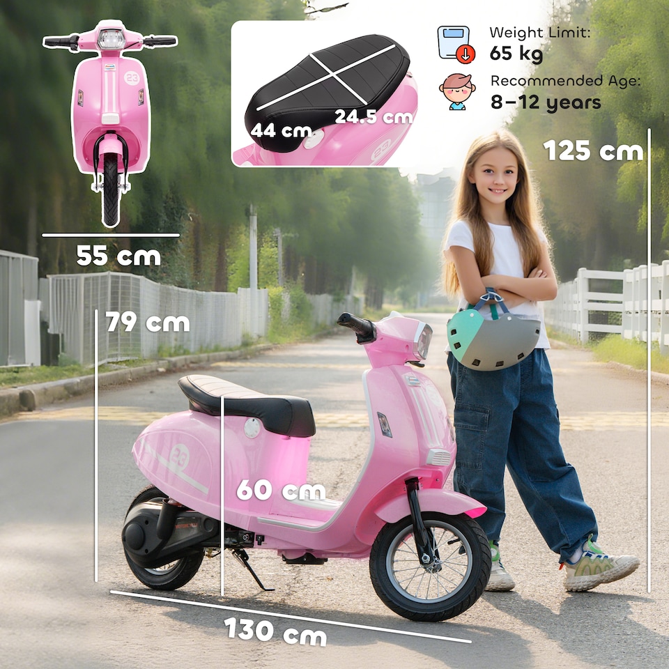 image 1 of AIYAPLAY Kids Electric Motorbike, 24V Battery Powered Ride on Motorcycle with Manual Throttle, Brakes and LED Lights for Ages 8-12 Years Old Boys and Girls | Pink