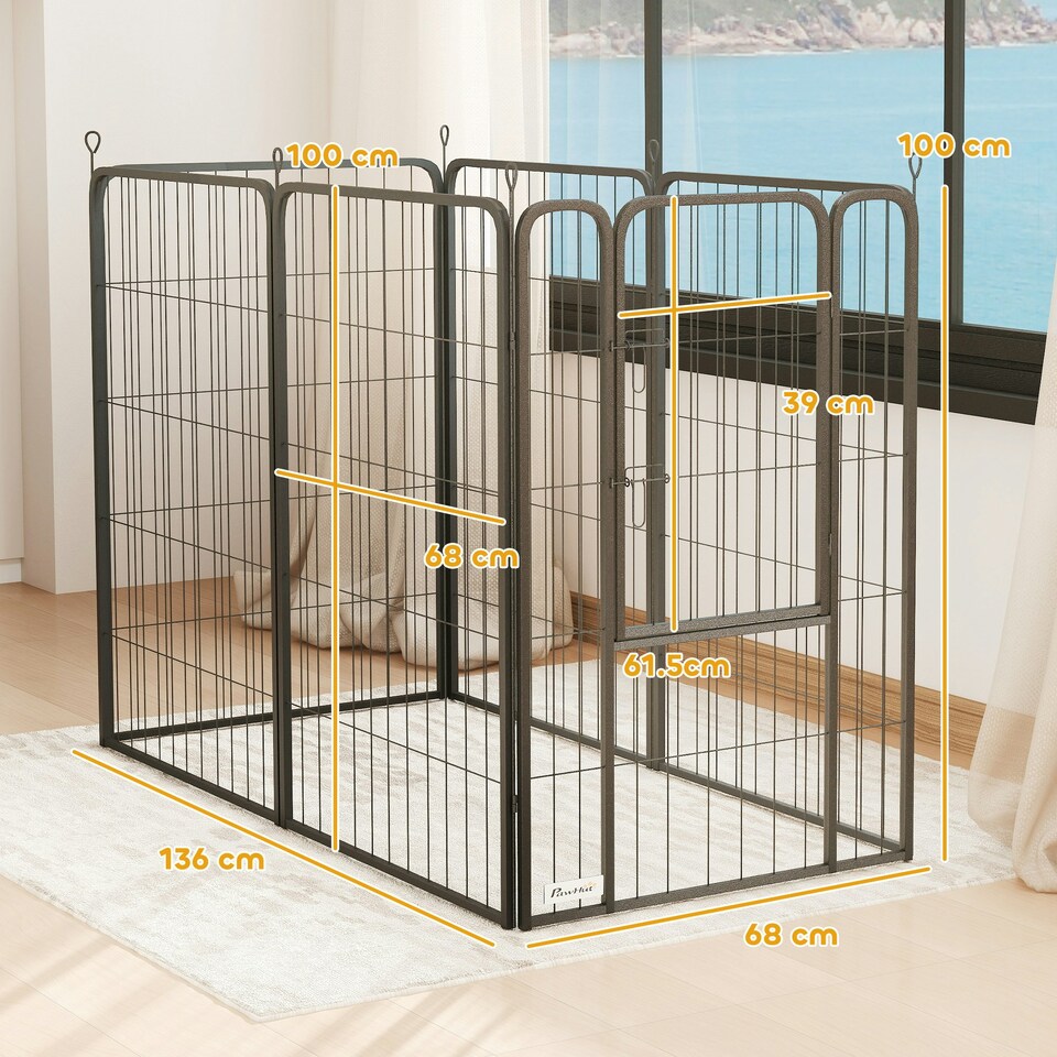 image 1 of PawHut Six-Panel Dog Playpen with Door, for Indoor, Outdoor, 100cm Tall