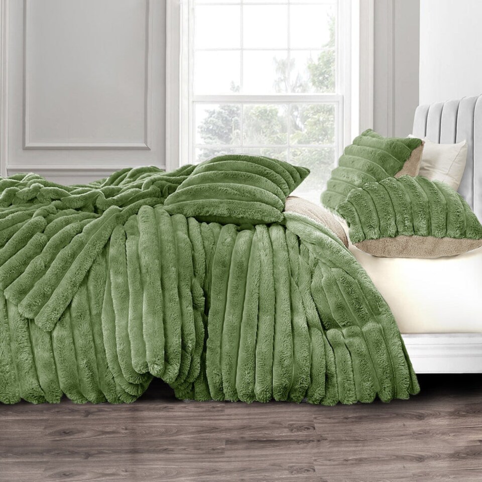 image 1 of Velosso Jumbo Cord Faux Rabbit Fur Duvet Cover and Pillowcase Set