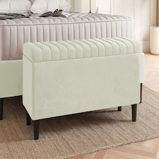 180cm Lined Upholstered Ottoman Storage box - Cream Plush Velvet Blanket Storage Box with Wooden Legs