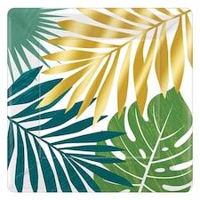 Key West Leaves Square Metallic Paper Plates 26cm - Pack of 8