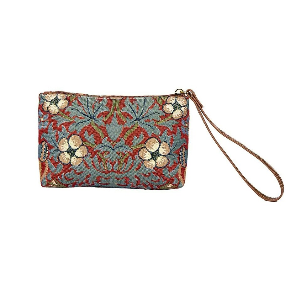 image 1 of Signare Wristlet Pouch Bag Strawberry Thief Red Red | Brown Strap