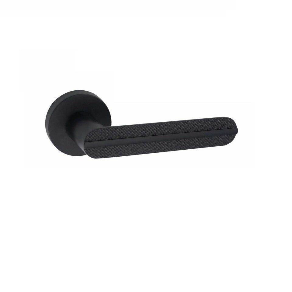 image 1 of Golden Grace 5 Pairs Modern Lima Design Premium Door Handles on Round Rose in Matt Black Finish 3" Ball Bearing Hinges and 2.5" Tubular Latch | Black | 5 Pairs