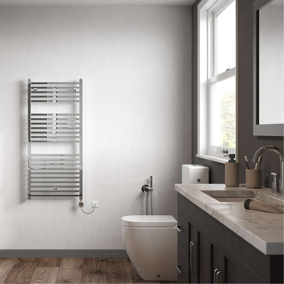 image 1 of Todi - Chrome Electric Towel Rail H1110mm x W500mm Straight 300w Thermostatic