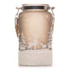16cm Christmas Decorated Jar Table Forest Scene Frosty Lantern