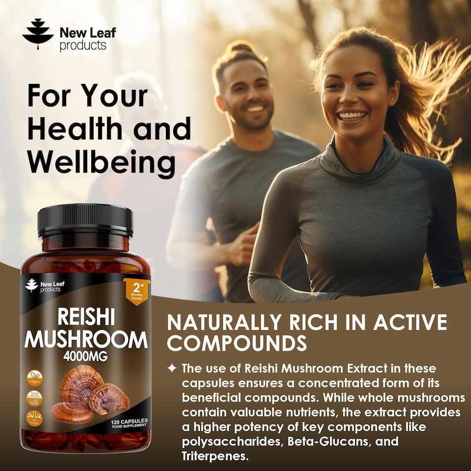 image 1 of Reishi Mushroom Capsules - Stress & Fatigue Support - Vegan 120 Capsules