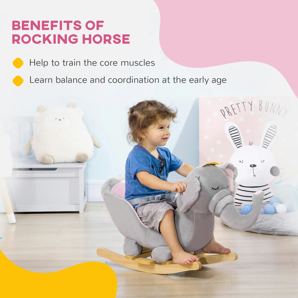 image 1 of HOMCOM Baby Rocking Horse Elephant Rocking Chair Rocker Toy, for 18-36 Months