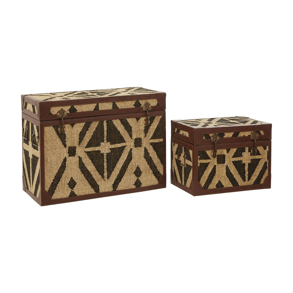 image 1 of Interiors by Premier Multi-Colour Storage Trunks, Set of 2 Metal Trunks, Decorative Storage Trunks, Stylish Storage Trunks Brown