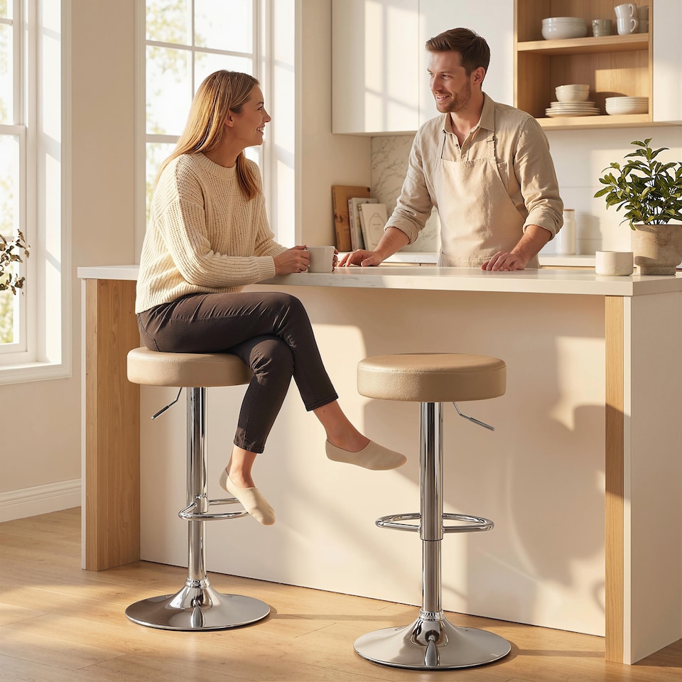 image 1 of HOMCOM Bar Stools Set of 2, Height Adjustable Breakfast Bar Chairs | Brown | Brown | 38.5 x 38.5 x 62-84 cm