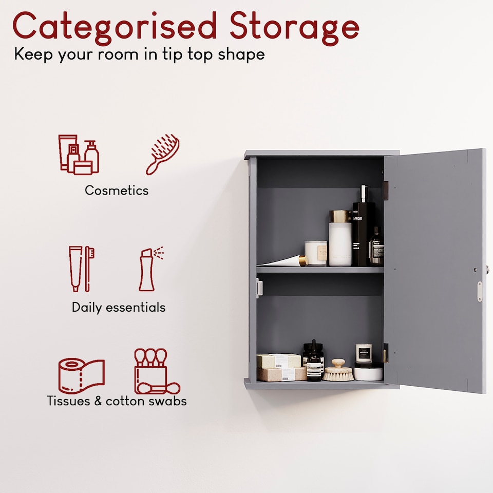 image 1 of Bath Vida Priano 1 Door Wall Mounted Bathroom Cabinet, Grey