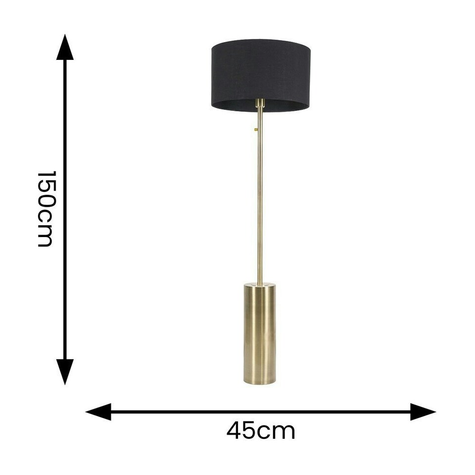 image 1 of ValueLights Lexy Black Fabric Drum Shade with Antique Brass Dimmable Floor Lamp with LED Bulb Black