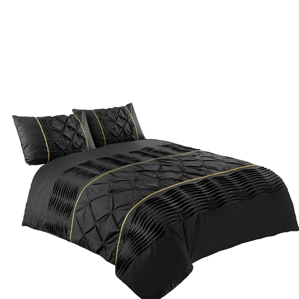 image 1 of Duvet Cover And Pillowcase Set Silver Black Red Lilac White Pintuck Pleated Design Polycotton Linen Silver | Silver | Super King