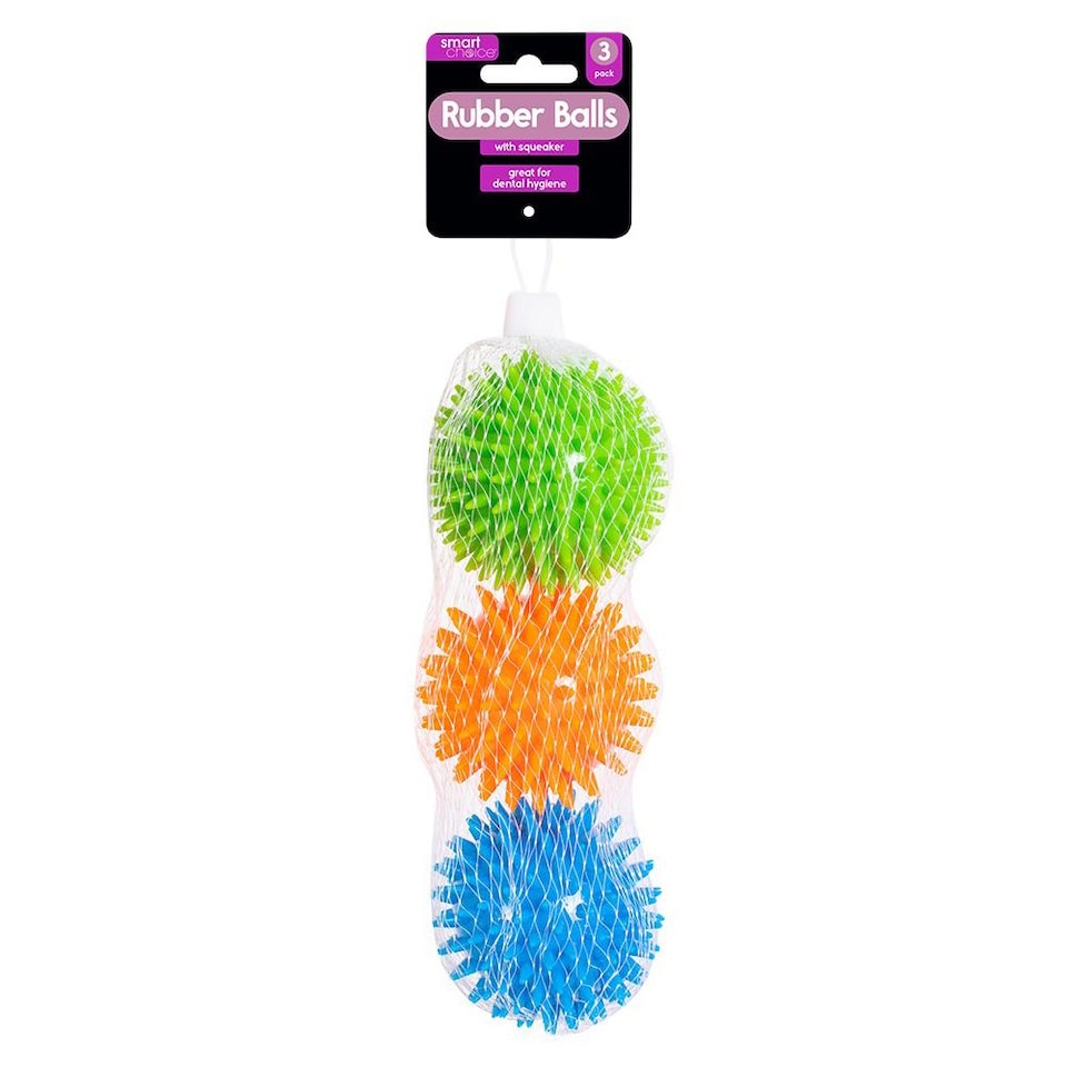 image 1 of Pack of 3 Spikey Rubber Pet Balls Toy Dog Puppy Fetch Catch Play Indoor Outdoor Squeaky TPR Teething Chew Interactive