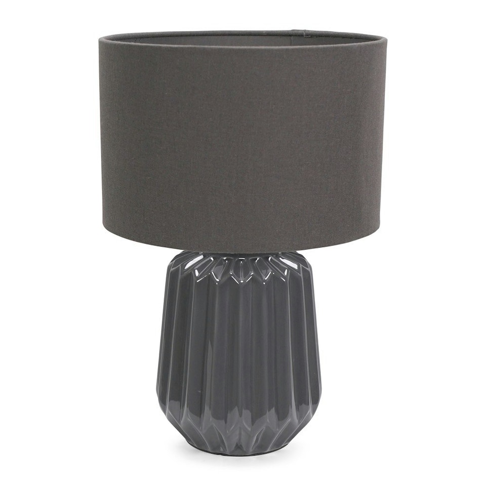 image 1 of ValueLights Zak Charcoal Grey Pleated Textured Ceramic Table Lamp with matching Fabric Lamp Shade