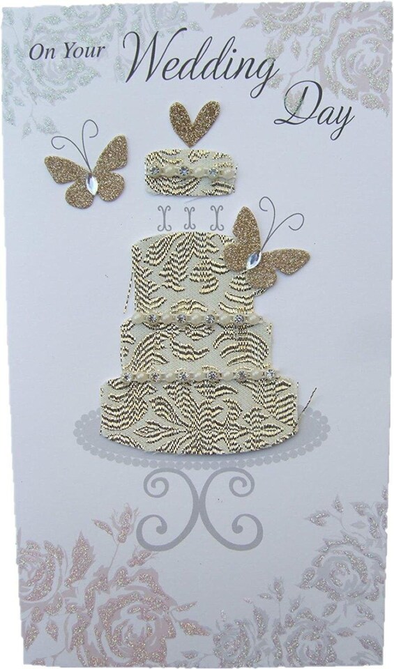 image 1 of On Your WEDDING DAY A 'cake & butterflies Second Nature Handmade Card