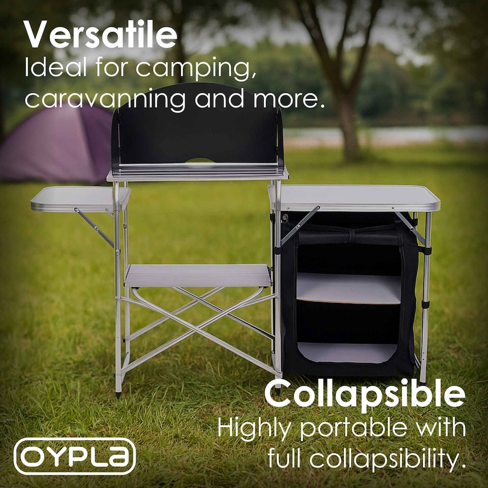 image 1 of Portable Folding Outdoor Aluminium Camping Travel Kitchen Work Top | Black
