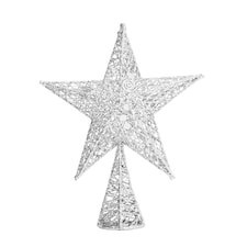 Living and Home Wrought Iron Christmas Tree Topper Star Ornament  - Silver 25*35cm